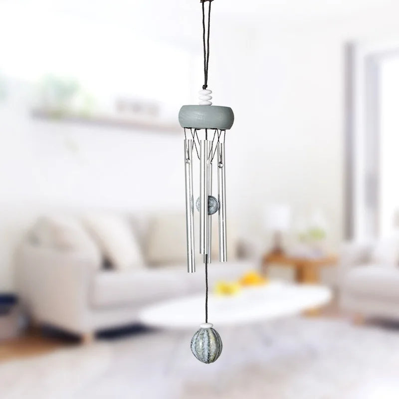 Solid Wood & Aluminum Wind Chime — 4-Tube Hanging Bell for Door, Car, or Home Décor (27cm Pastoral Style)