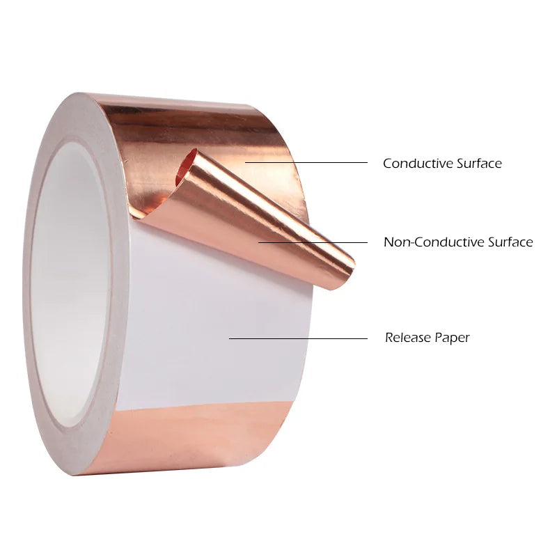 Single-Sided Conductive Copper Foil Tape — 10M EMI Shielding & DIY Tape for Stained Glass, Electronics, and Snail Repellent (5mm–50mm)