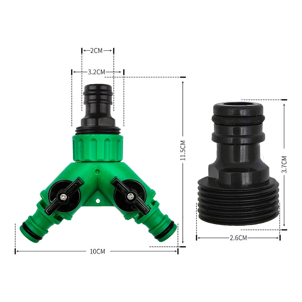 2-Way Y-Shaped Garden Hose Splitter with Valves – Plastic Adapter