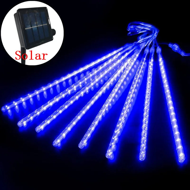 Solar Meteor Rain String Lights – Waterproof 8-Tube Outdoor Decor