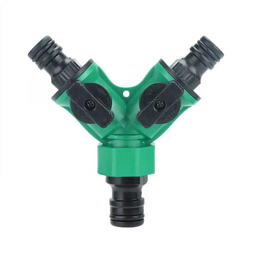 2-Way Garden Hose Splitter with Shut-Off Valves – Durable Plastic