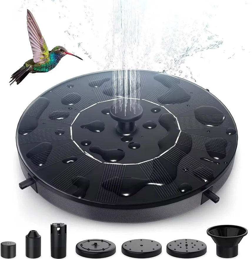1.4W Outdoor Solar Fountain Pump — Floating Water Feature for Pools, Ponds, and Gardens (Combined Spray Nozzles)