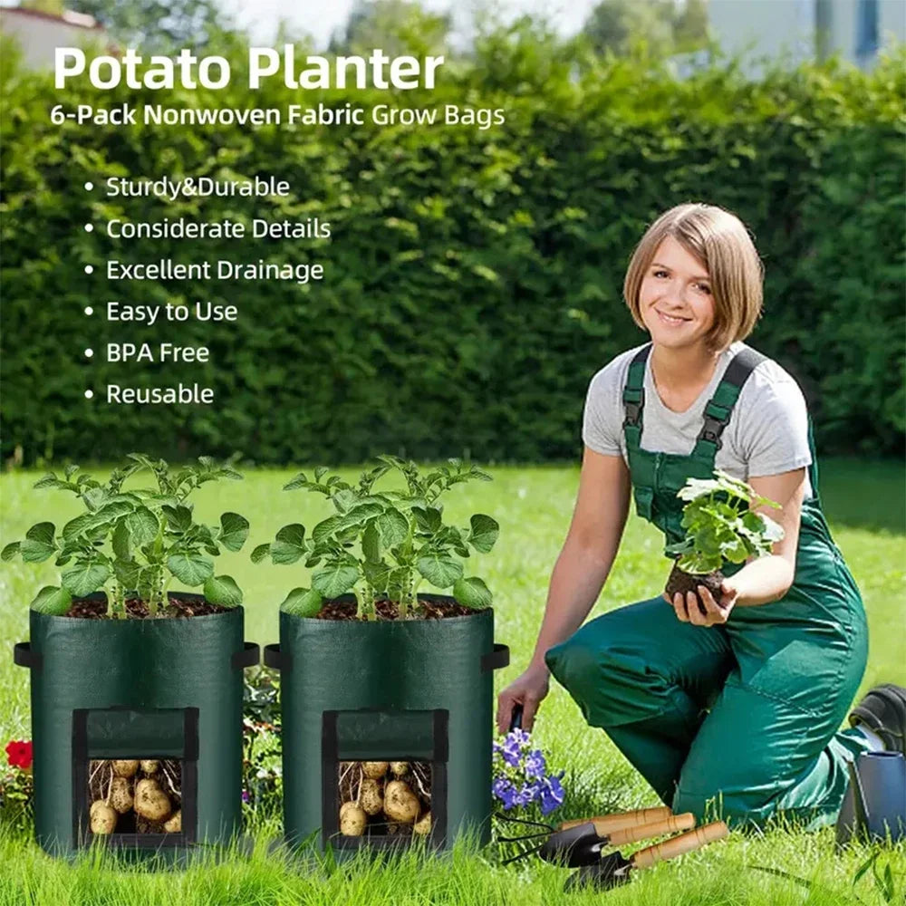 5-Pack Vegetable Grow Bags — Thick PE Cloth Planting Containers for Potatoes & Vegetables (3-10 Gallon)