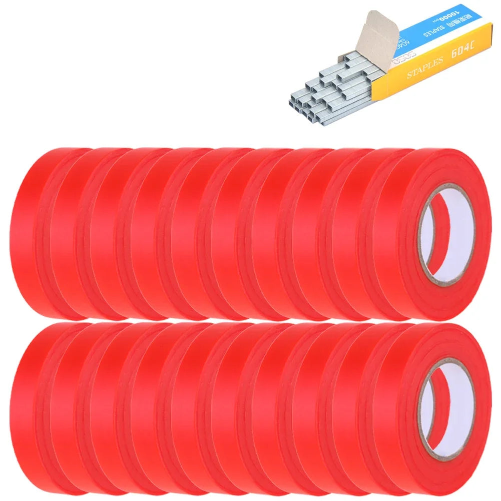 6-20pcs PVC Plant Tie Tape with Staples — Branch Tying Tape for Garden Tools & Tying Machines (Vegetables, Vines, Fruit Trees)
