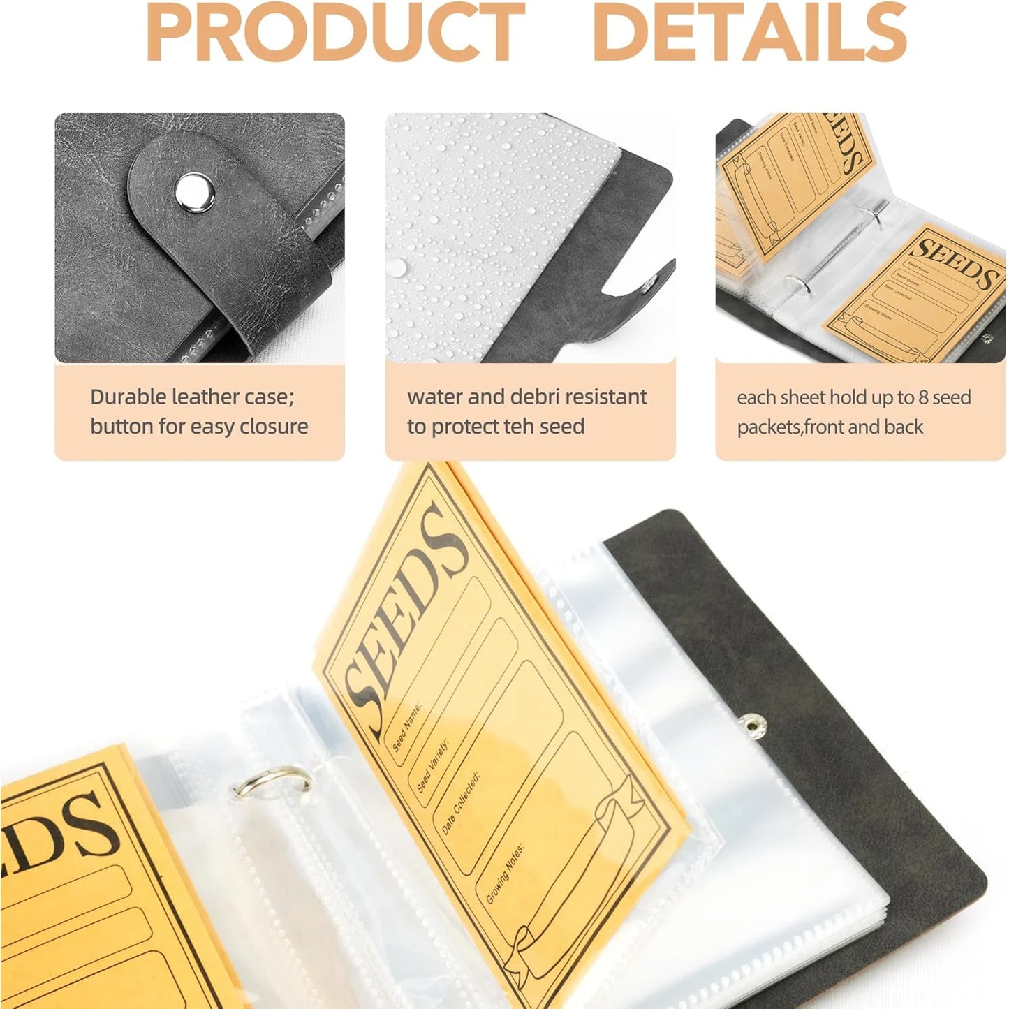 Garden Seed Storage Organizer Set — Binder with 50 Self-Sealing Seed Envelopes for Seed Packet Organization