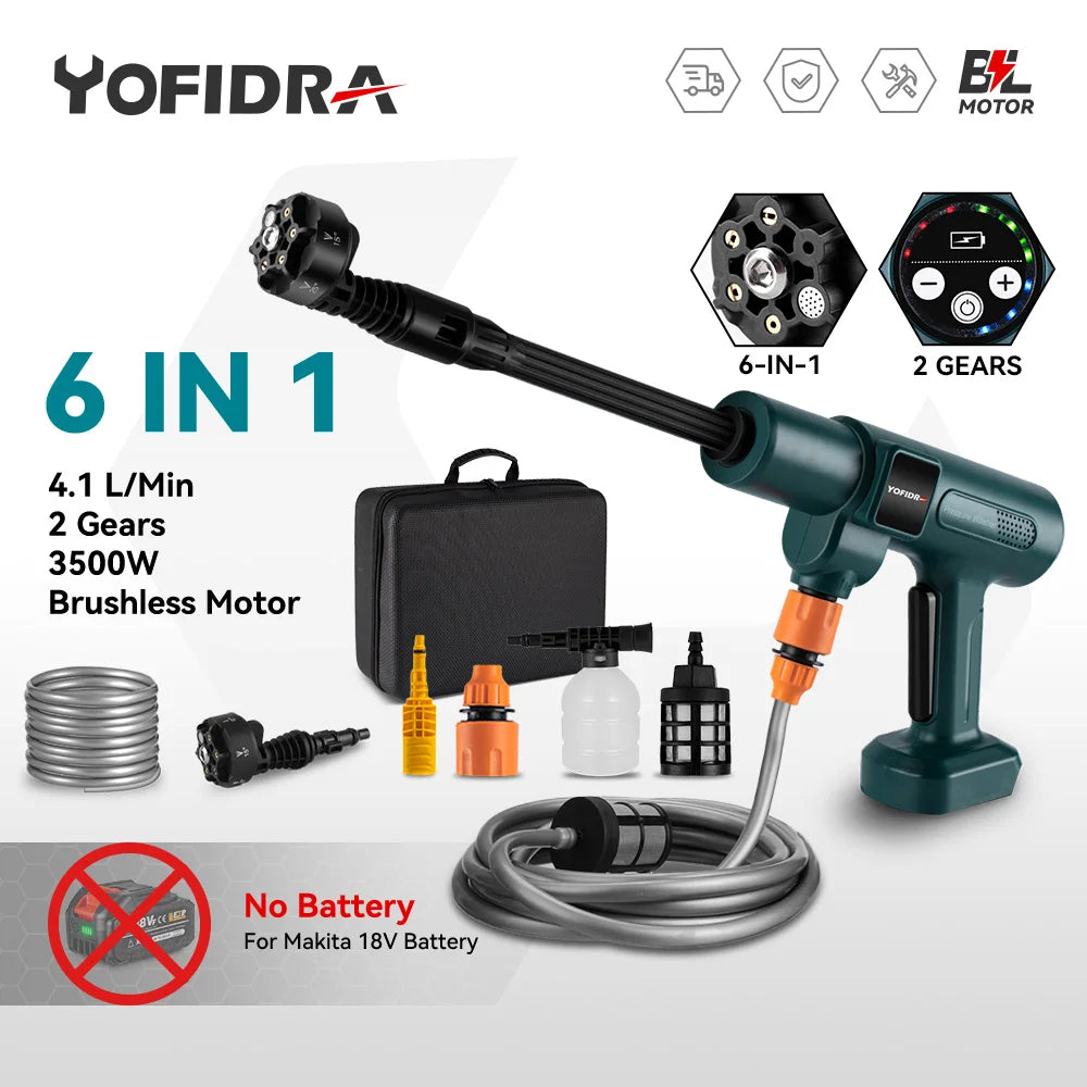 3500W 200Bar Cordless High-Pressure Washer – 6-in-1 Spray Gun