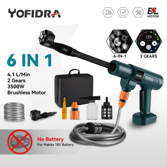3500W 200Bar Cordless High-Pressure Washer – 6-in-1 Spray Gun
