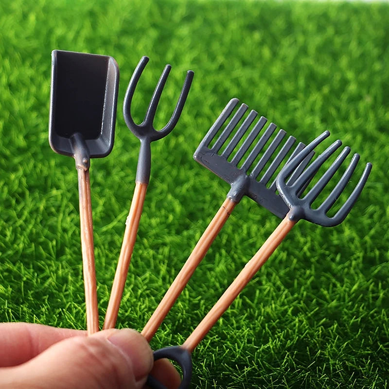 4pcs Miniature Dollhouse Garden Tools Set – 1:12 Scale Decor Props