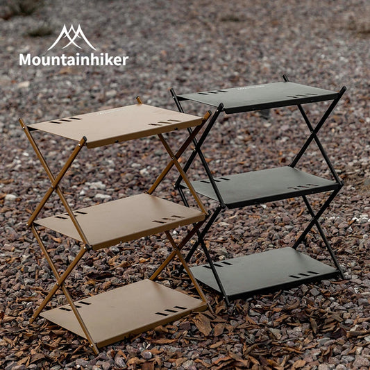 MOUNTAINHIKER Folding Three-Tier Rack – Portable Camping Storage Shelf