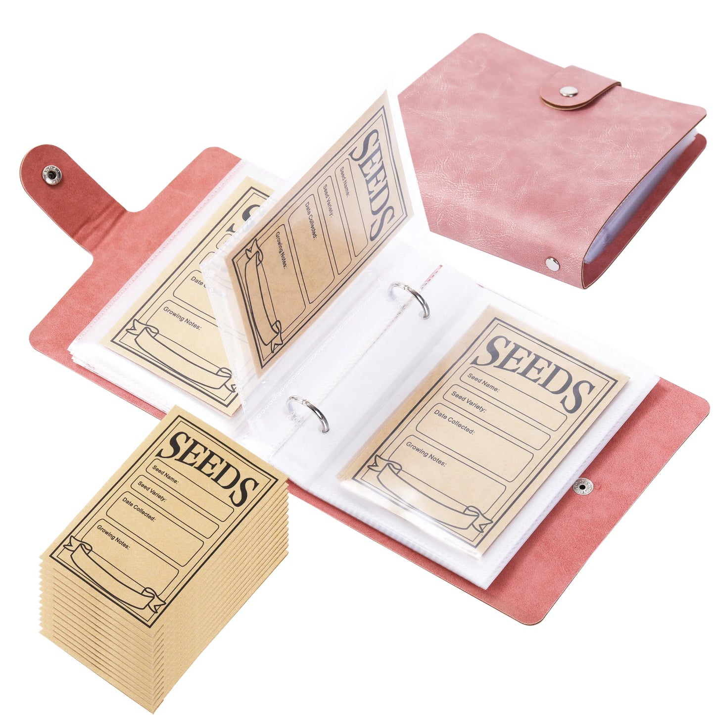 Garden Seed Storage Organizer Set — Binder with 50 Self-Sealing Seed Envelopes for Seed Packet Organization