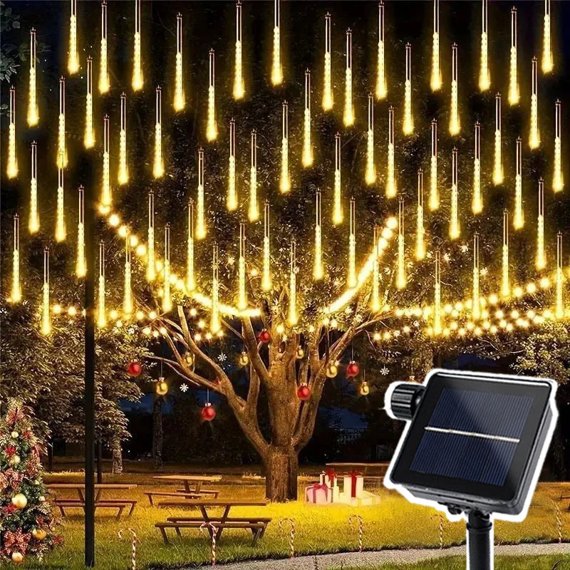 Solar Meteor Rain String Lights – Waterproof 8-Tube Outdoor Decor