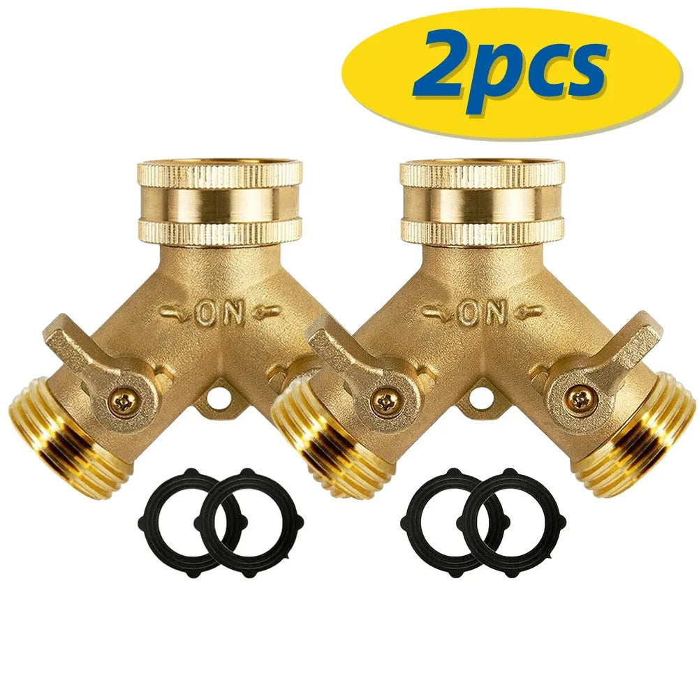 3/4" Brass Garden Hose Splitter – 2-Way Y Tap Connector (1–3 Sets)