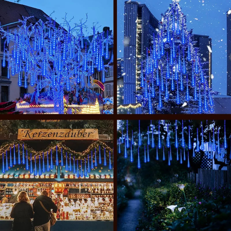 Solar Meteor Rain String Lights – Waterproof 8-Tube Outdoor Decor