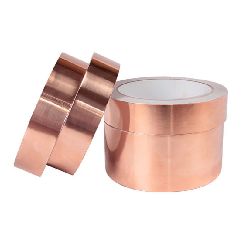Single-Sided Conductive Copper Foil Tape — 10M EMI Shielding & DIY Tape for Stained Glass, Electronics, and Snail Repellent (5mm–50mm)