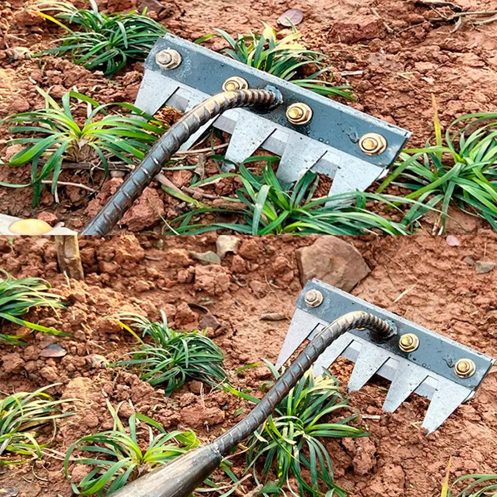 8-Tooth Carbon Steel Garden Rake – Heavy-Duty Weeding & Digging Tool