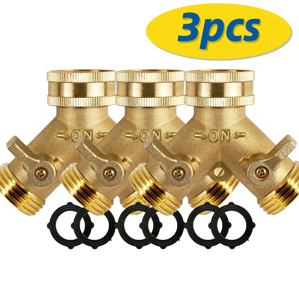 3/4" Brass Garden Hose Splitter – 2-Way Y Tap Connector (1–3 Sets)