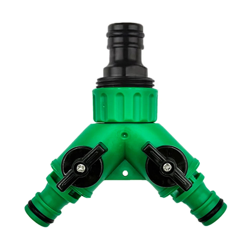 2-Way Y-Shaped Garden Hose Splitter with Valves – Plastic Adapter