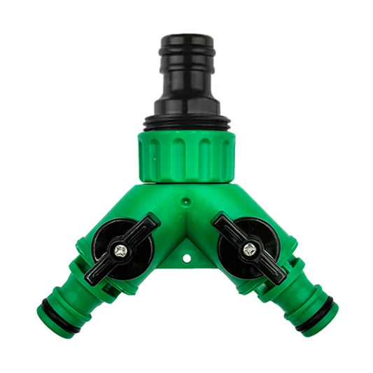 2-Way Y-Shaped Garden Hose Splitter with Valves – Plastic Adapter