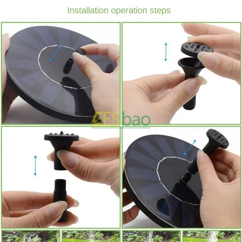 1.4W Outdoor Solar Fountain Pump — Floating Water Feature for Pools, Ponds, and Gardens (Combined Spray Nozzles)
