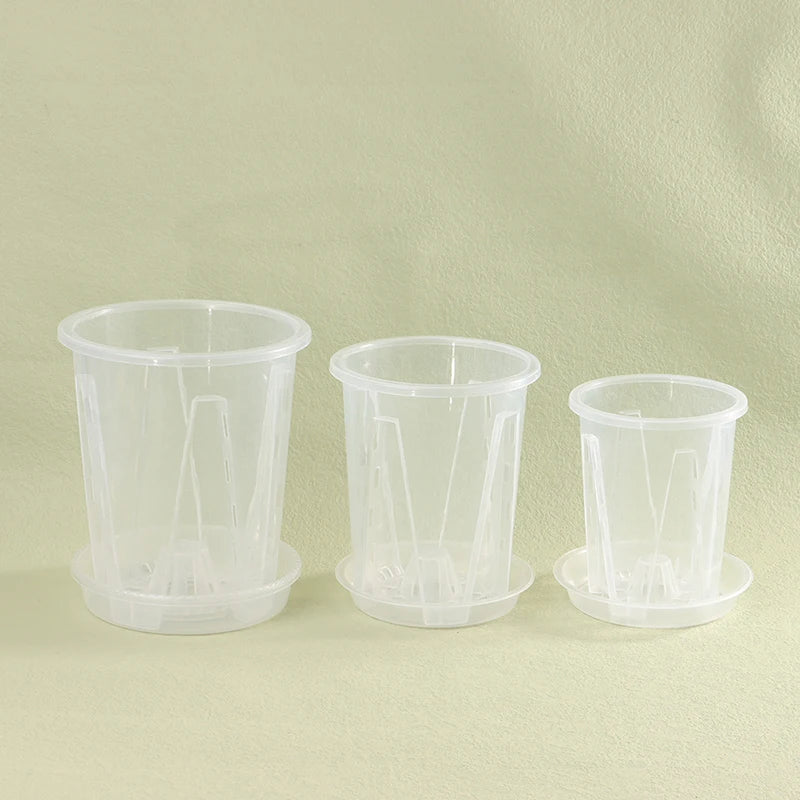 Transparent Root Control Orchid Pot with Tray – Breathable Flower Planter