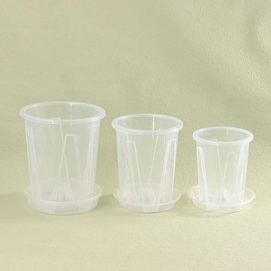 Transparent Root Control Orchid Pot with Tray – Breathable Flower Planter