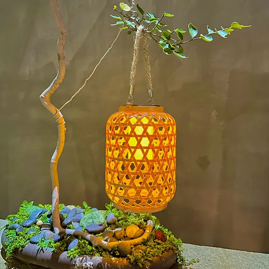 Solar Hanging Bamboo-Style Lantern – Waterproof Outdoor Rattan Light for Garden & Courtyard Decoration
