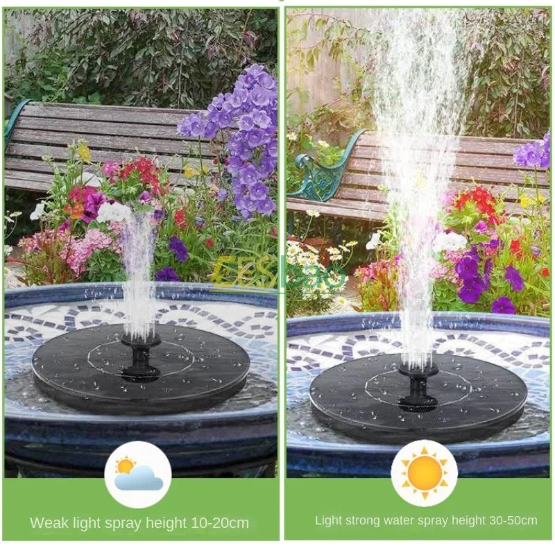 1.4W Outdoor Solar Fountain Pump — Floating Water Feature for Pools, Ponds, and Gardens (Combined Spray Nozzles)