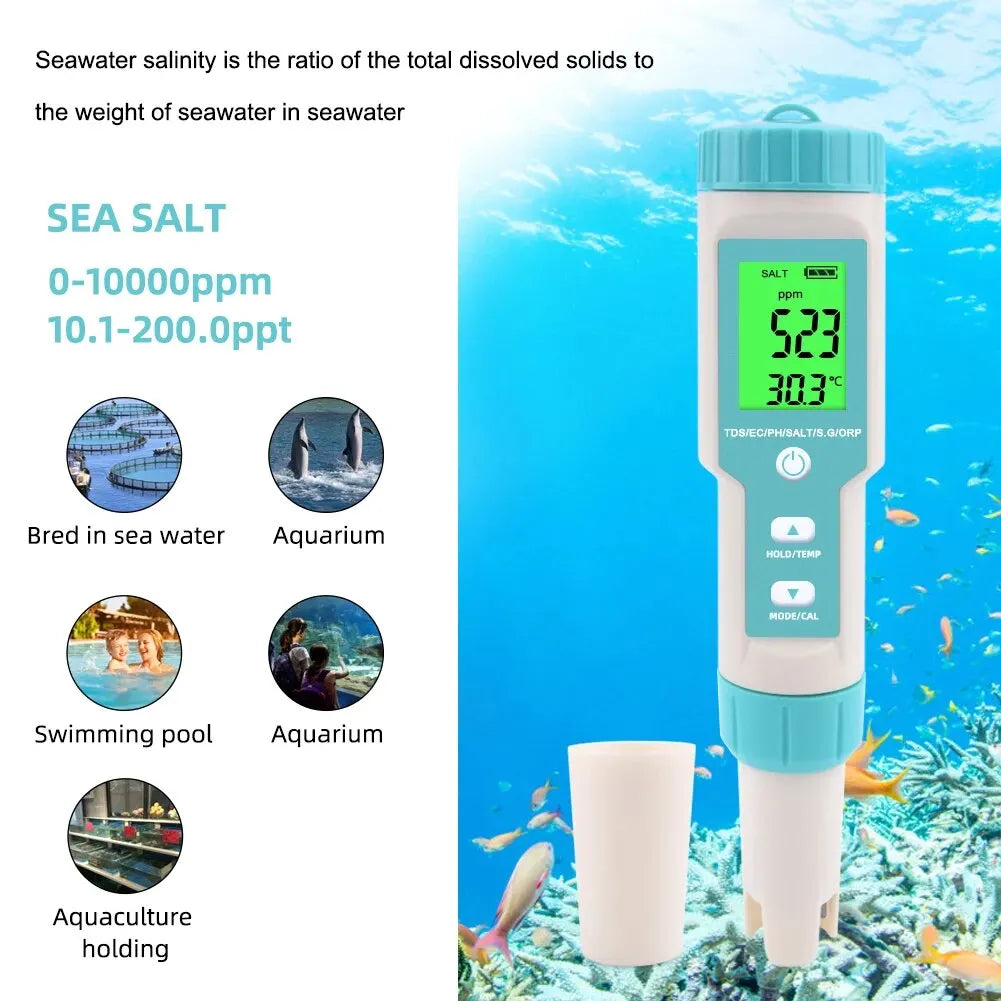 Yieryi 7-in-1 Water Quality Tester – pH, TDS, EC, ORP, Temp, Salinity