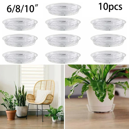10PCS Clear Round Plant Saucer Drip Trays – PET Pot Base & Multipurpose Storage Tray for Indoor Plants, Snacks, or Desktop Use