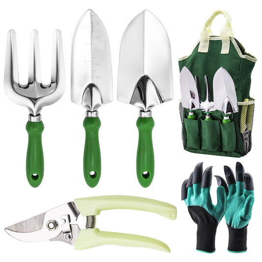 6-Piece Gardening Tools Set – Claw Gloves, Shears, Trowel, Scoop, Fork & Cultivator | Outdoor Planting Kit with Storage Bag
