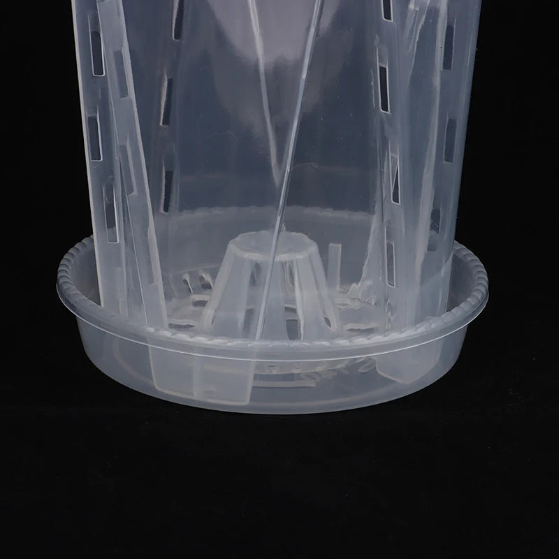 Transparent Root Control Orchid Pot with Tray – Breathable Flower Planter