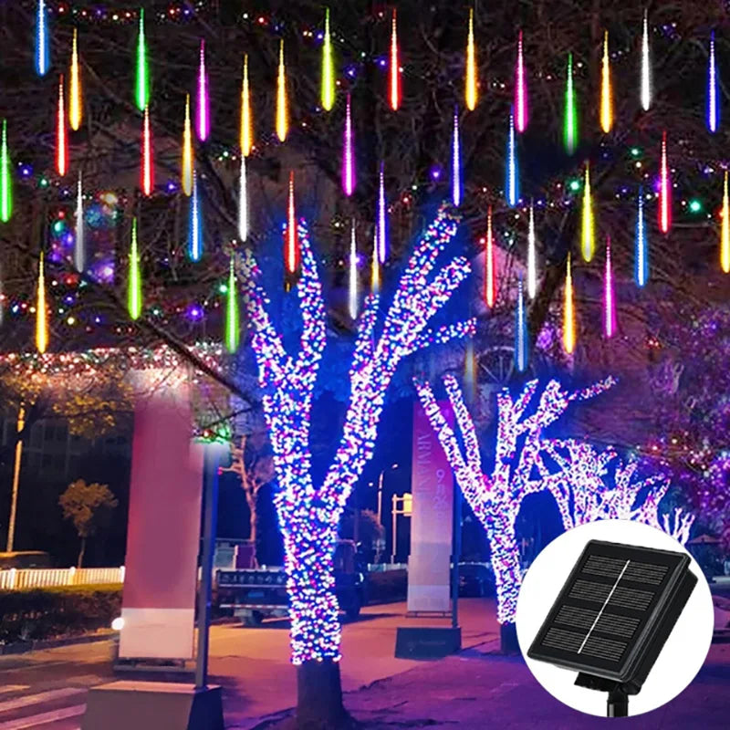 Solar Meteor Shower String Lights – 8 Tubes Waterproof Garden Decor
