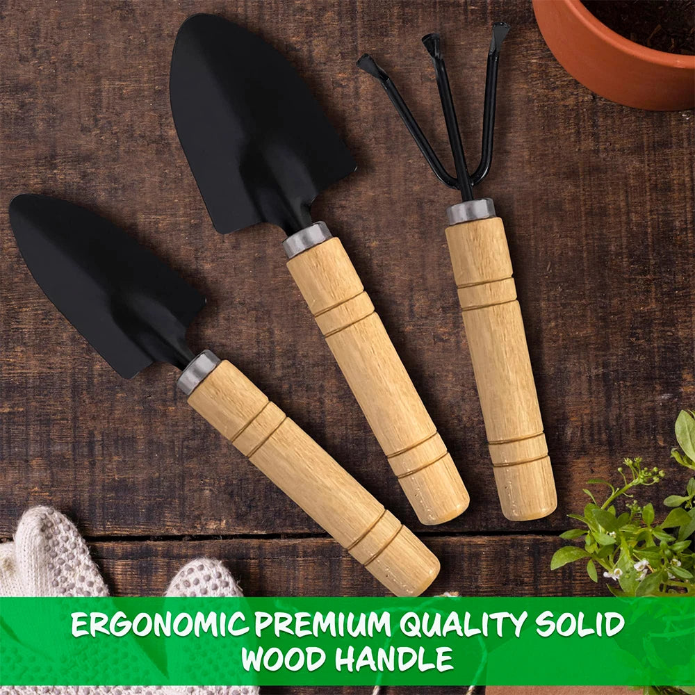 3PCS Mini Garden Tool Set – Shovel, Rake & Trowel for Small Plants