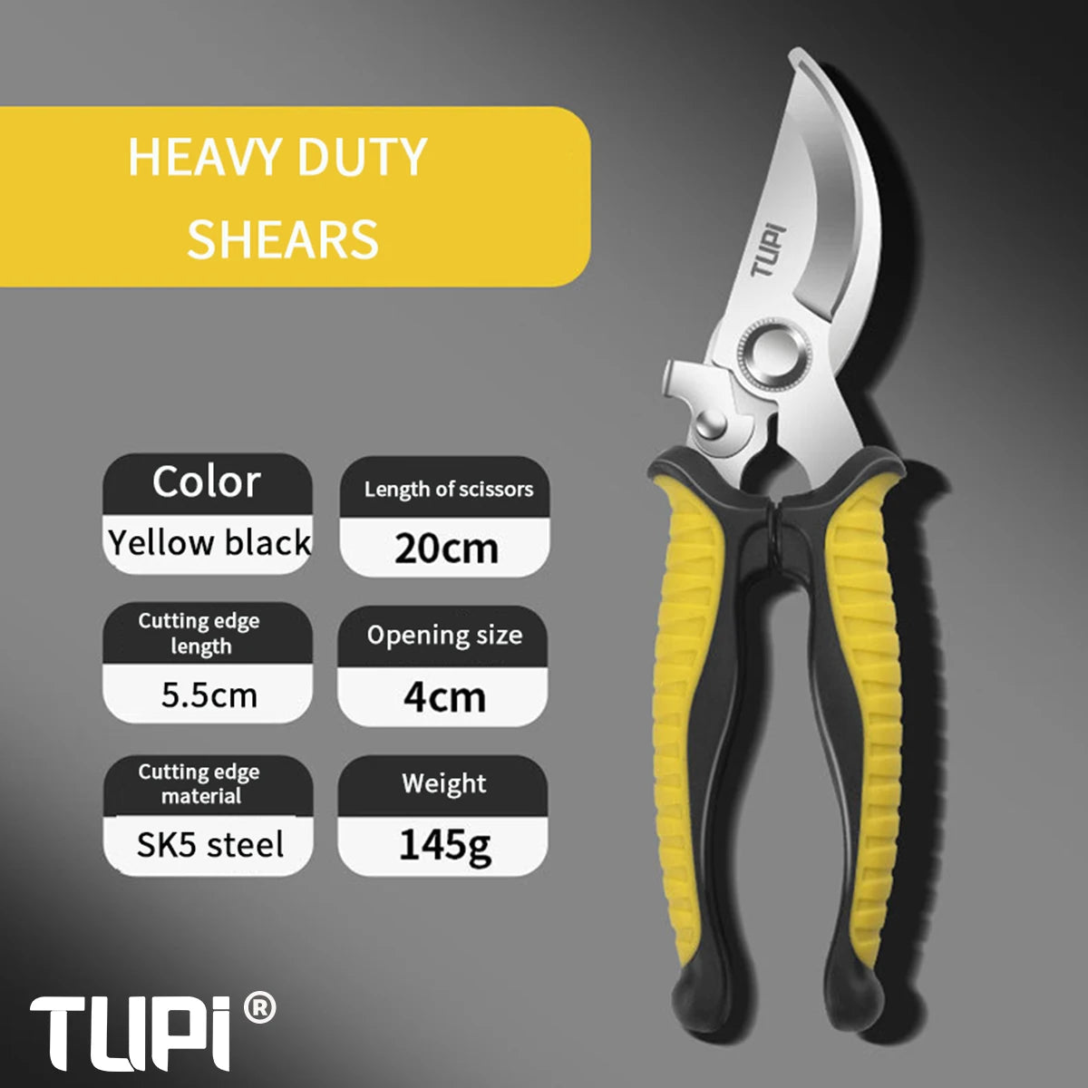 TUPI Bypass Pruning Shears – SK5 Steel Garden Clippers, Non-Slip Grip