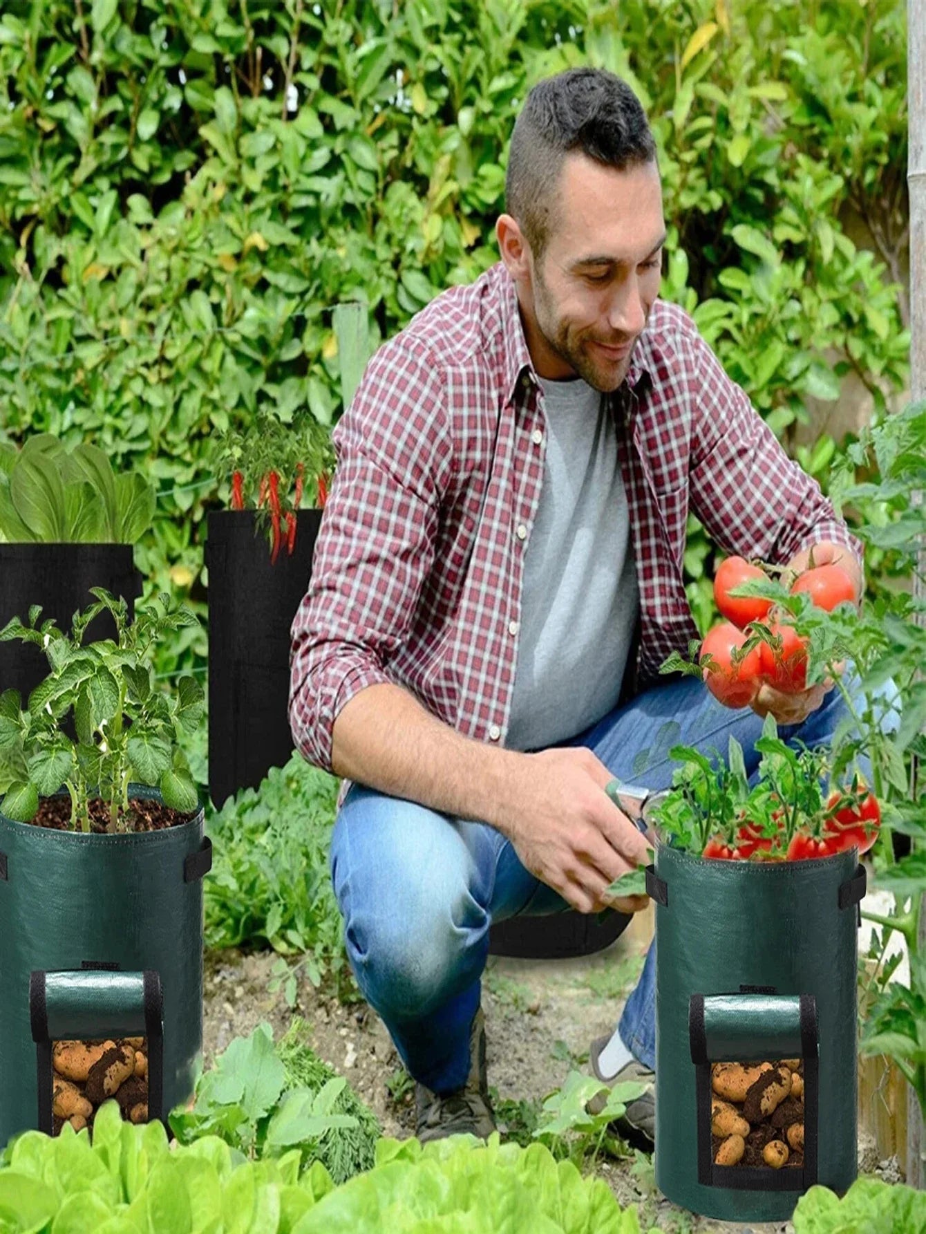 5-Pack Heavy-Duty Vegetable Grow Bags – Breathable PE Planters