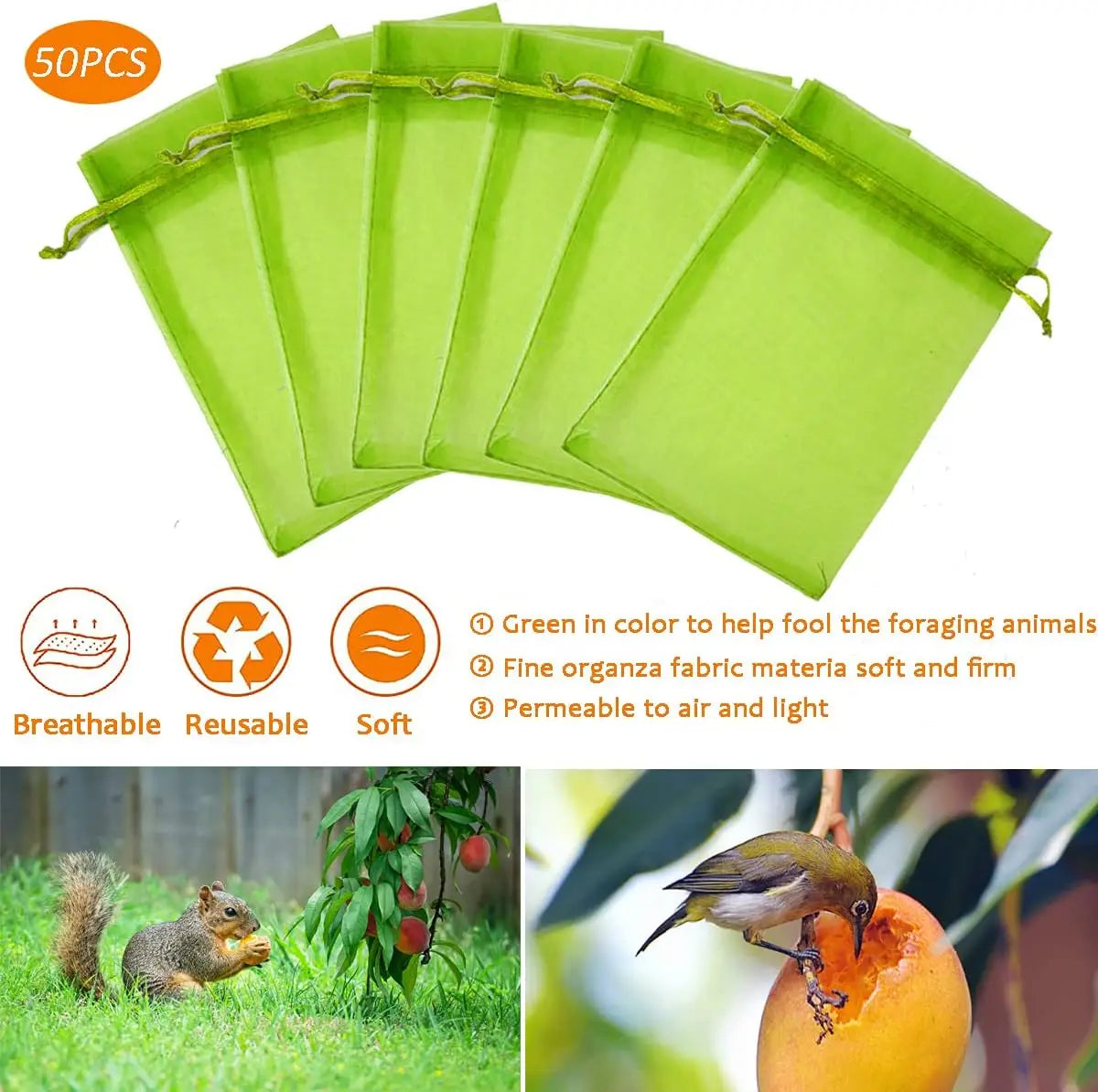 100pcs Plant Protection Mesh Bags — Organza Netting for Fruit, Vegetables & Flowers (Anti-Bird)