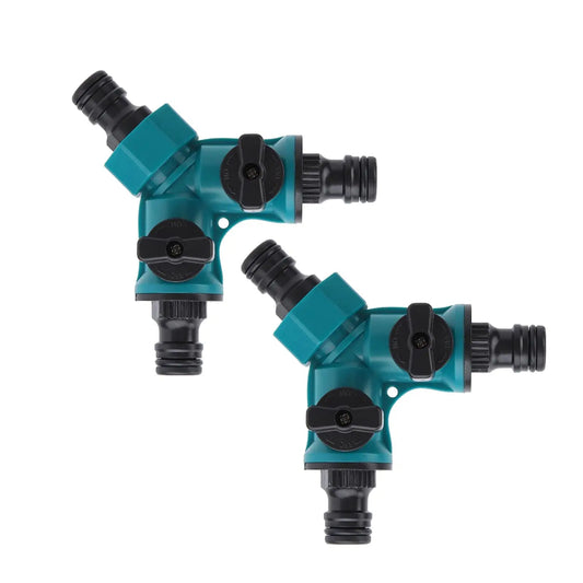 2-Way Garden Hose Splitter with Shut-Off Valves – Plastic Y Connector