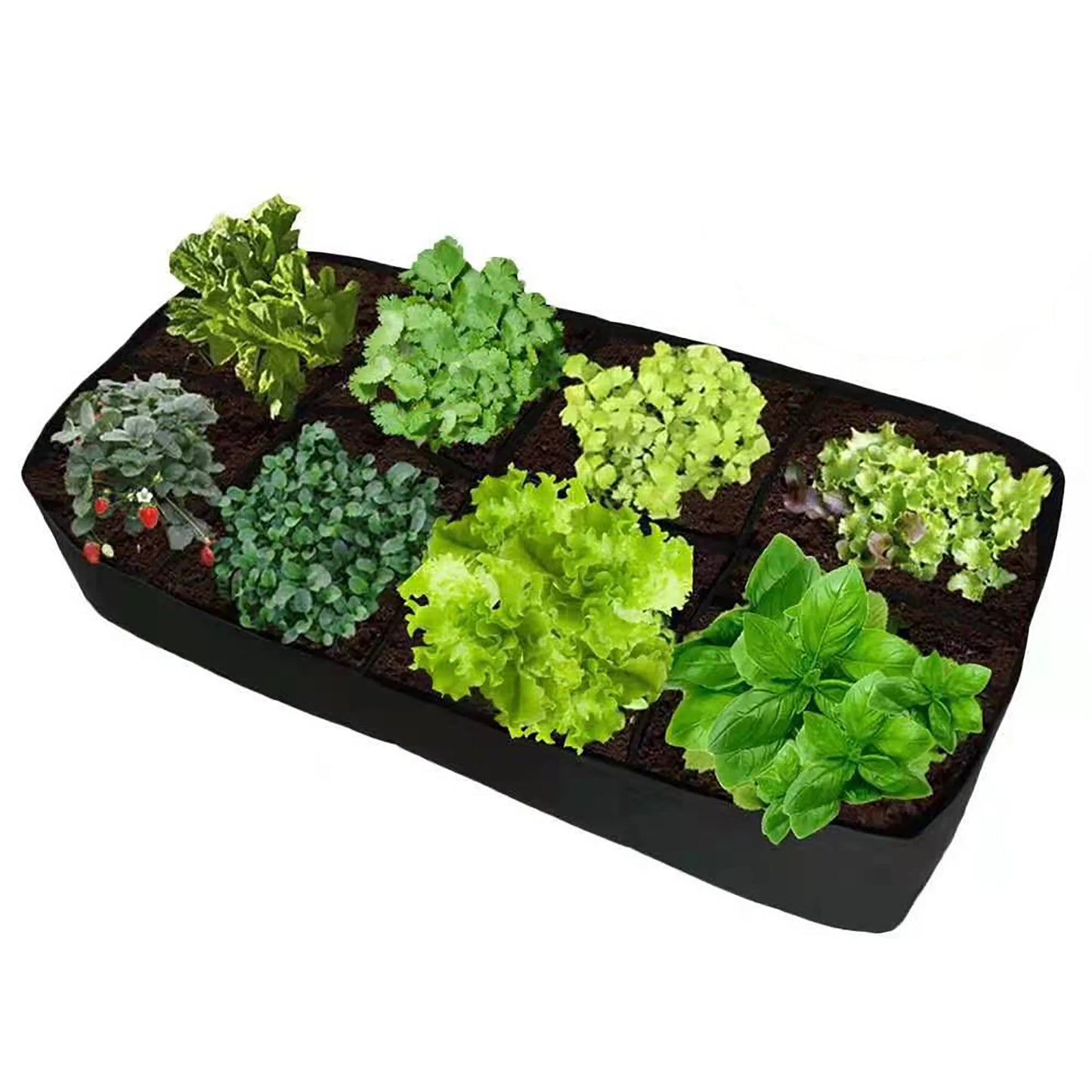 Rectangular Felt Grow Bag with Multi-Grid — Breathable Planting Container for Vegetables & Herbs