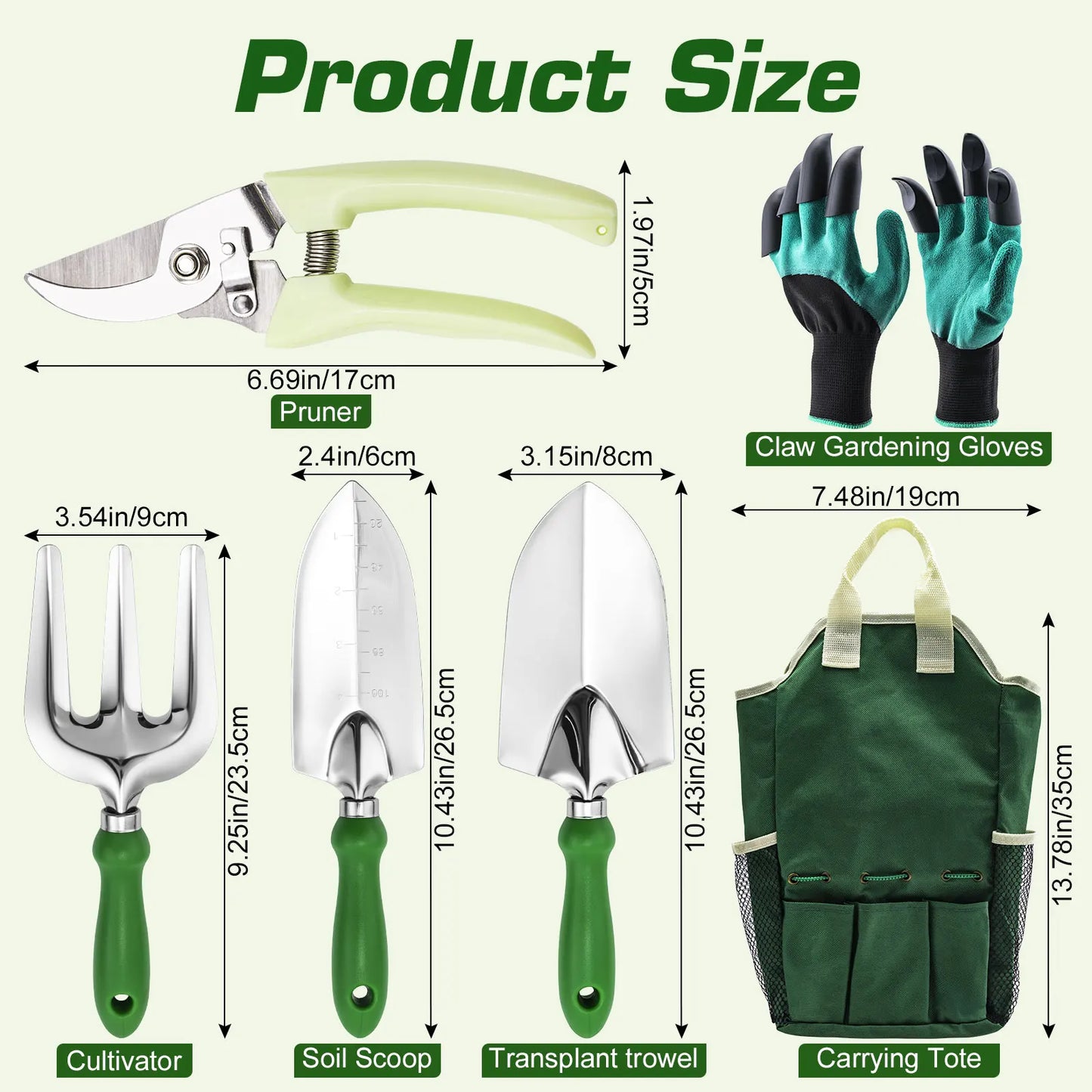 6-Piece Gardening Tools Set – Claw Gloves, Shears, Trowel, Scoop, Fork & Cultivator | Outdoor Planting Kit with Storage Bag