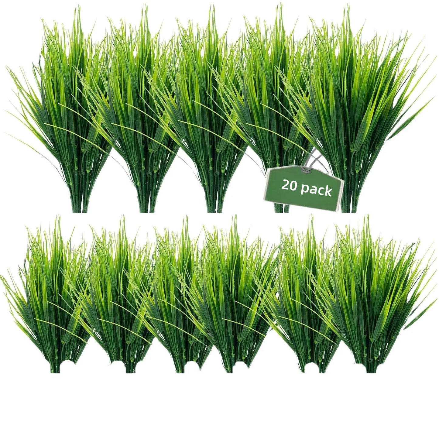 20PCS Artificial 7-Branch Plastic Grass Plants — Lifelike Green Imitation for Home, Garden & Event Decoration (30cm)