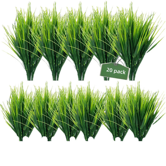 20PCS Artificial 7-Branch Plastic Grass Plants — Lifelike Green Imitation for Home, Garden & Event Decoration (30cm)