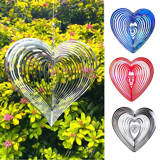 Beating Heart Rotating Metal Wind Chime — Stainless Steel & ABS Spinner for Balcony, Garden, Lawn & Outdoor Decor