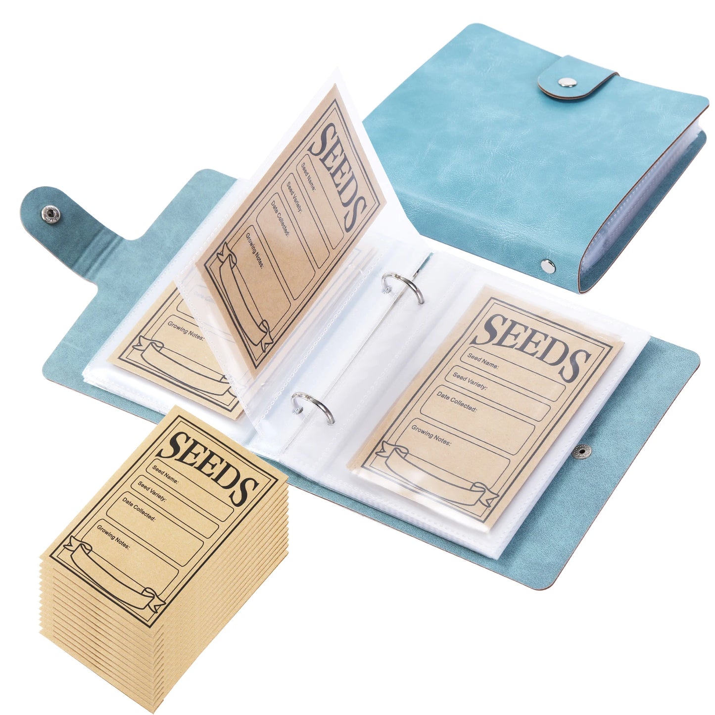 Garden Seed Storage Organizer Set — Binder with 50 Self-Sealing Seed Envelopes for Seed Packet Organization