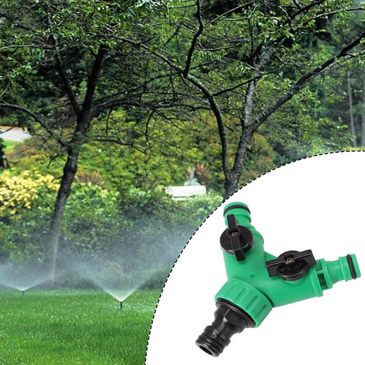 2-Way Y-Shaped Garden Hose Splitter with Valves – 3/4" Plastic Adapter
