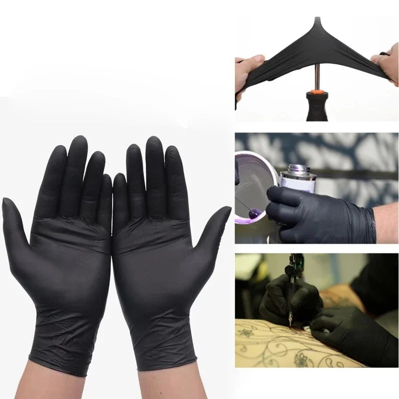 100-Pack Black Nitrile Disposable Gloves – Latex-Free, Oil-Proof, Anti-Static for Cleaning, Garden, Tattoo & Pet Care