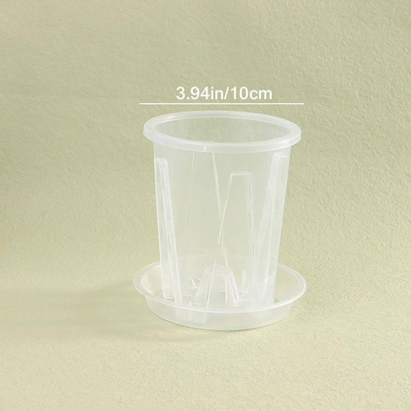 Transparent Root Control Orchid Pot with Tray – Breathable Flower Planter