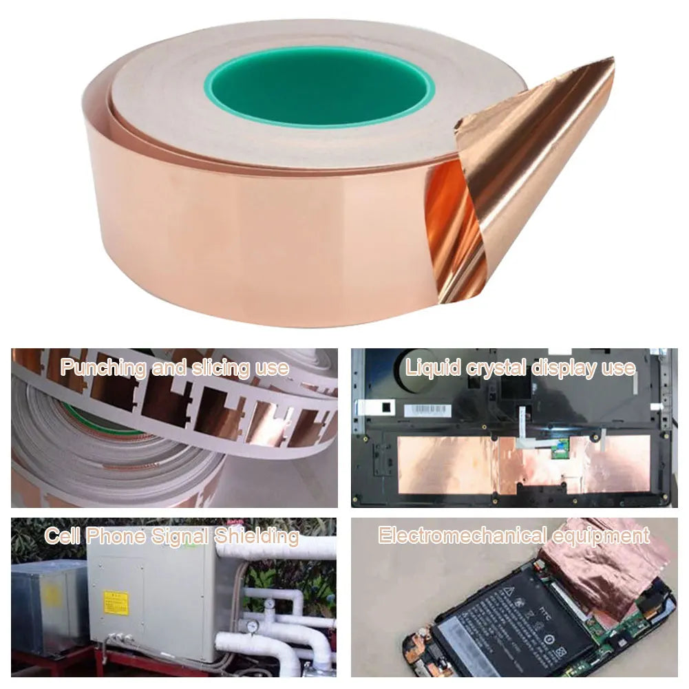 Copper Foil Snail Repellent Tape — Single/Double-Sided Conductive EMI Shielding Tape for Circuits, Stained Glass & Plant Protection