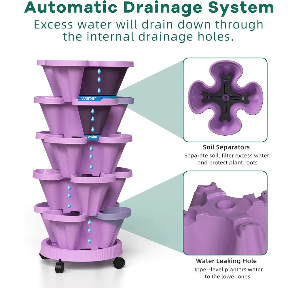 5-Tier Stackable Vertical Planter with Wheels for Herbs & Vegetables
