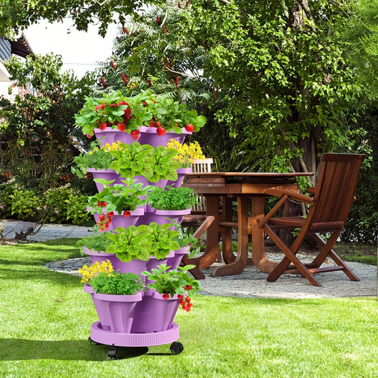 5-Tier Stackable Vertical Planter with Wheels for Herbs & Vegetables