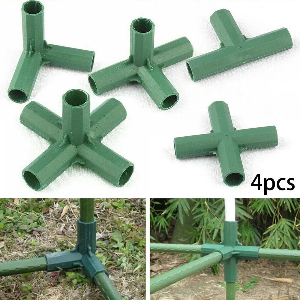 4PCS Greenhouse Pole Connectors – 16-17mm Plastic Structure Joints for Garden Frames & Plant Supports